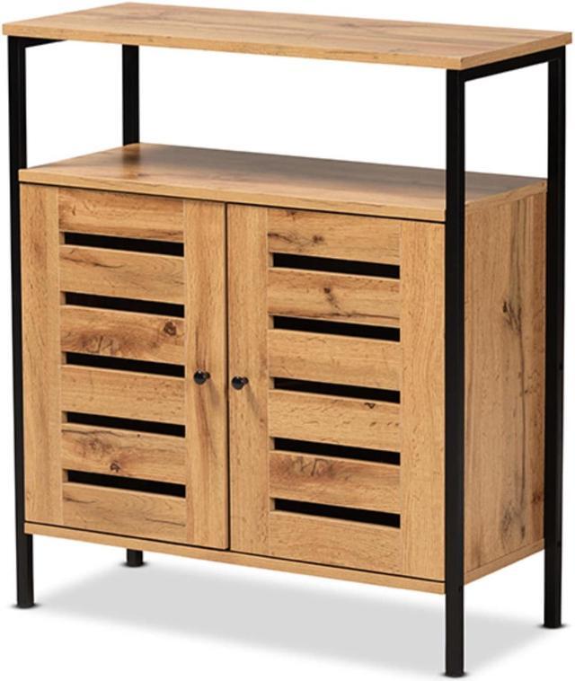 Alt view image 8 of 20 - Baxton Studio Vander Modern and Contemporary Oak Brown Finished Wood and Black Metal 2-Door Shoe Cabinet