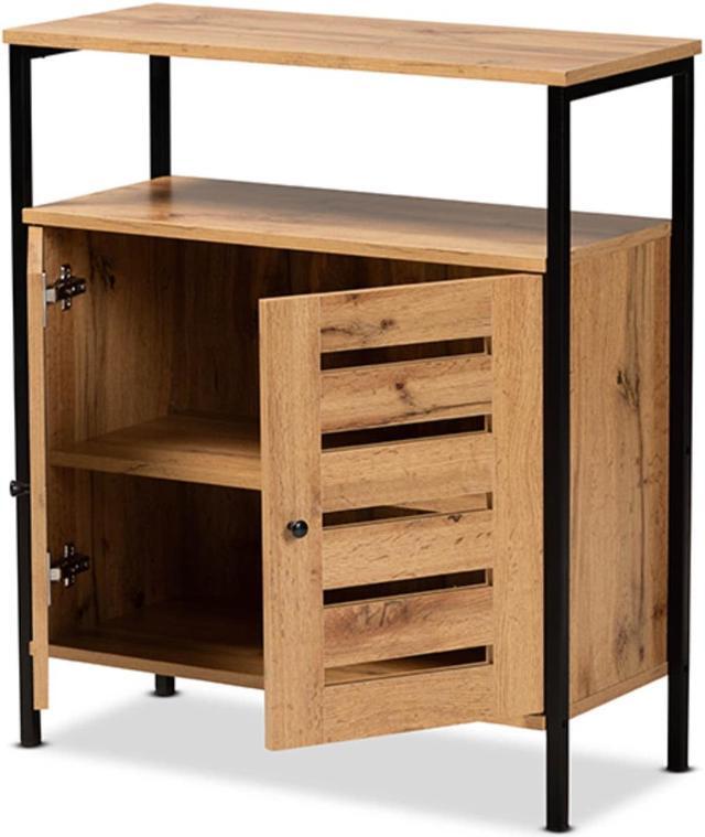 Alt view image 9 of 20 - Baxton Studio Vander Modern and Contemporary Oak Brown Finished Wood and Black Metal 2-Door Shoe Cabinet