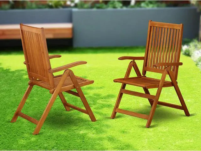 Alt view image 2 of 4 - Set of 2 Chairs BCNC5NA 5 Position Outdoor-Furniture folding arm Chair made from Solid Acacia Wood -Set of two