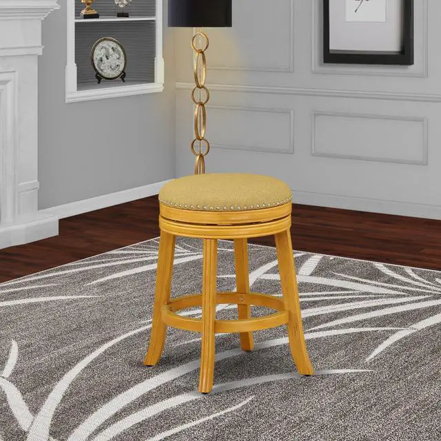 Alt view image 3 of 6 - DVS024-416 Devers Swivel Backless Barstool 24'' Seat Height With Oak Leg And F12-16 Pu Leather Vegas Gold