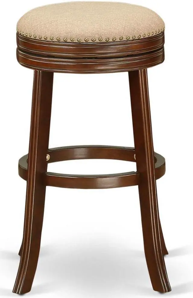 Alt view image 2 of 6 - DVS030-303 Devers Swivel Backless Barstool 30'' Seat Height With Mahogany Leg And F12-03 Pu Leather Mocha