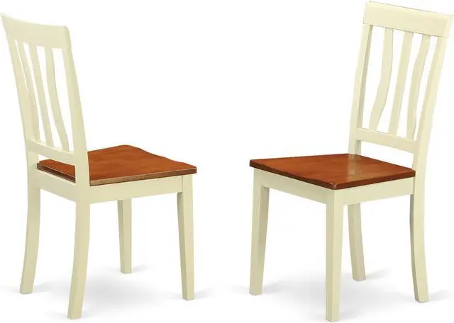 Main image of Set of 2 Chairs ANC-WHI-W Antique Kitchen dining Chair Wood Seat with Buttermilk and Cherry Finish