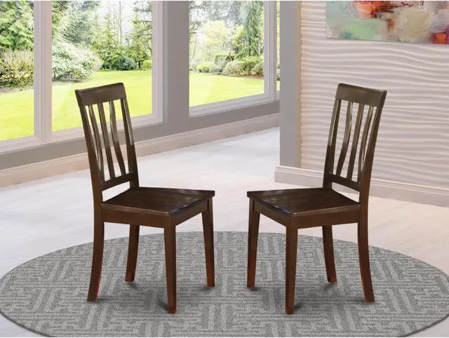 Alt view image 2 of 2 - Set of 2 Chairs ANC-CAP-W Antique Kitchen Chair Wood Seat with Cappuccino Finish
