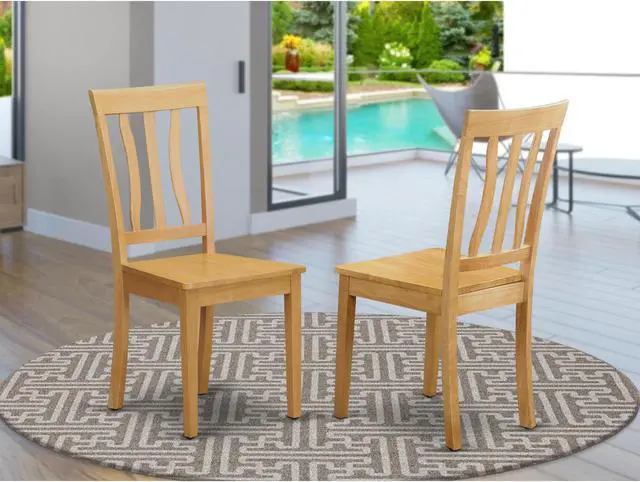 Alt view image 2 of 5 - Set of 2 Chairs ANC-OAK-W Antique Kitchen dining Chair Wood Seat with Oak Finish