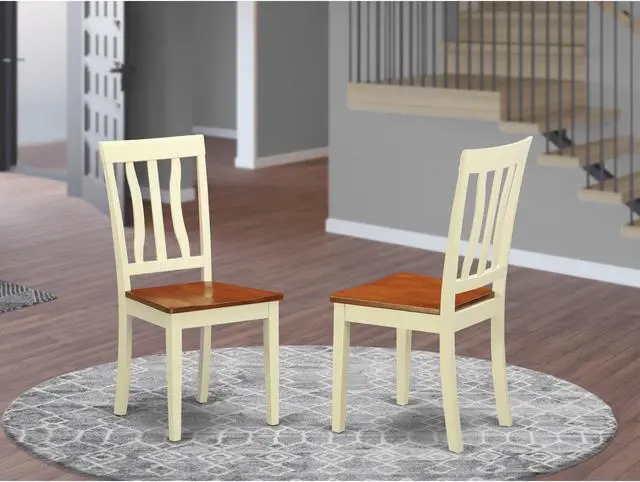 Alt view image 2 of 5 - Set of 2 Chairs ANC-WHI-W Antique Kitchen dining Chair Wood Seat with Buttermilk and Cherry Finish