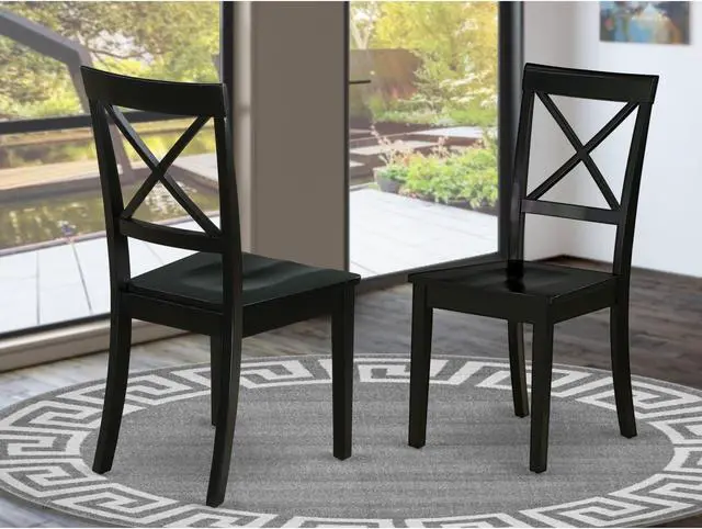 Alt view image 2 of 4 - Set of 2 Chairs BOC-BLK-W Boston Chair Wood Seat in Black Finish