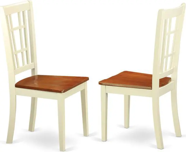 Main image of Set of 2 Chairs NIC-WHI-W Nicoli Dining Chair with Wood Seat buttermilk & brown finish