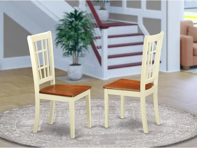 Alt view image 2 of 5 - Set of 2 Chairs NIC-WHI-W Nicoli Dining Chair with Wood Seat buttermilk & brown finish