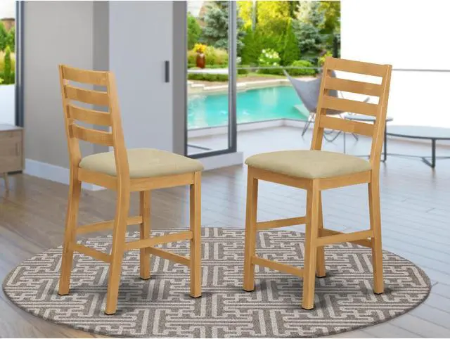 Alt view image 2 of 4 - Set of 2 Chairs CFS-OAK-C Caf Pub Counter Height with cushion Seat - Natural Oak Finish