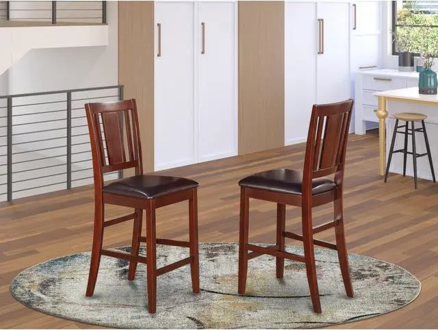 Alt view image 2 of 5 - Set of 2 Chairs BUS-MAH-LC Buckland Counter Height Dining Chair with Leather Uphostered Seat in Mahogany Finish