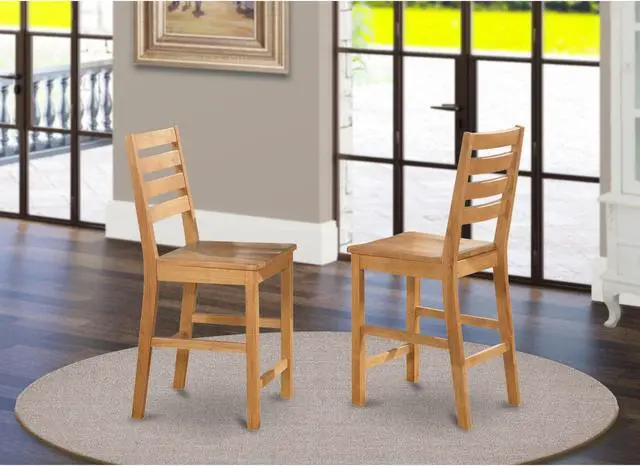 Alt view image 2 of 5 - Set of 2 Chairs CFS-OAK-W Caf Pub Counter Height with Wood Seat - Natural Oak Finish