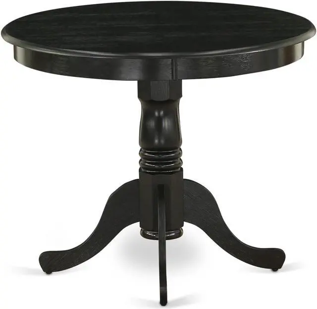 Alt view image 7 of 7 - ANT-ABK-TP Antique Dining Table Made of Rubber Wood, 36 Inch Round, Wirebrushed Black Finish