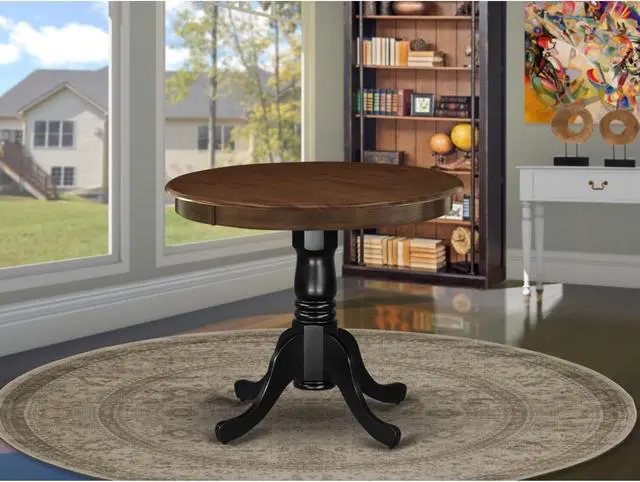 Alt view image 2 of 4 - AMT-WBK-TP Antique Dining Table Made of Rubber Wood offering Walnut Finish Table Top, 36 Inch Round, Wirebrushed Black Pedestal