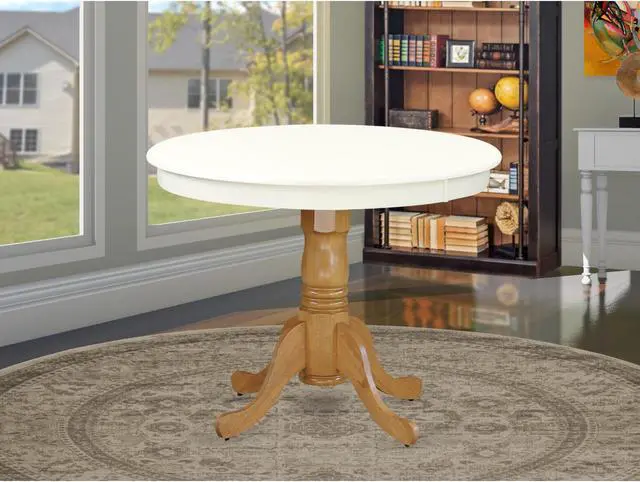 Alt view image 3 of 5 - ANT-LOK-TP Antique Table 36" Round with Linen White and Oak Finish