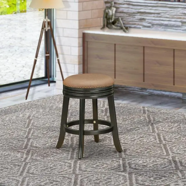 Alt view image 3 of 6 - DVS024-112 Devers Swivel Backless Barstool 24'' Seat Height With Black Leg And F12-12 Pu Leather Brown Roast