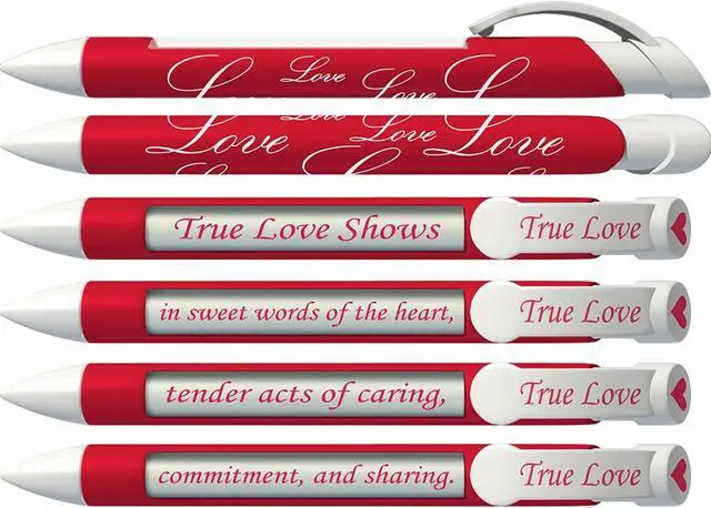 Alt view image 3 of 5 - Greeting Pen Love Pens with Rotating Messages, 6 Pen Assortment includes: Red True Love, Kiss, White with Magenta Hearts (36569)