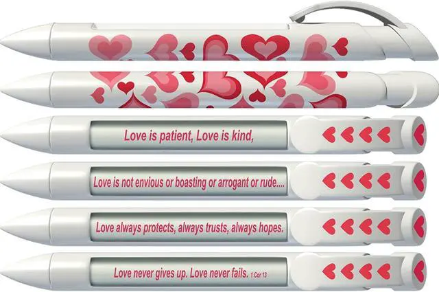 Alt view image 4 of 5 - Greeting Pen Love Pens with Rotating Messages, 6 Pen Assortment includes: Red True Love, Kiss, White with Magenta Hearts (36569)