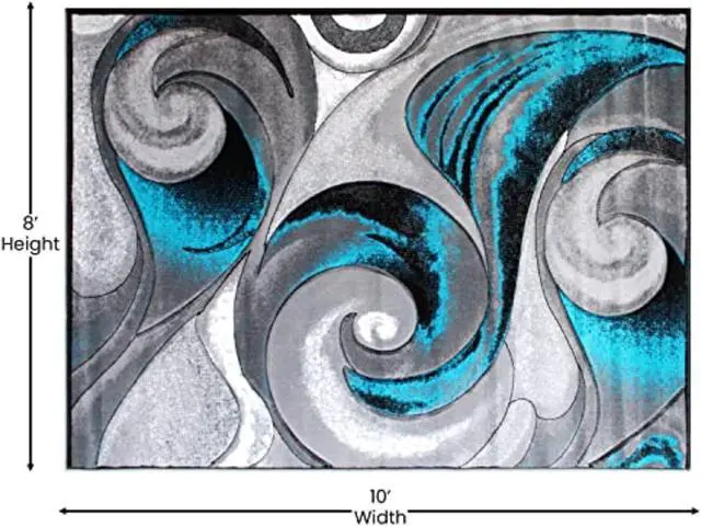 Alt view image 5 of 5 - Tellus Collection 8' x 10' Olefin Turquoise Ocean Waves Pattern Area Rug with Jute Backing for Entryway, Living Room, Bedroom