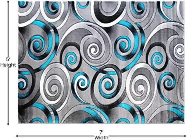Alt view image 5 of 5 - Masie Collection 5' x 7' Turquoise Swirl Olefin Area Rug with Jute Backing - Entryway, Living Room, Bedroom