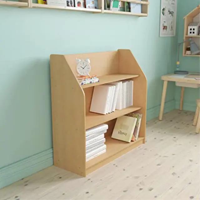 Alt view image 8 of 20 - 4 Shelf Single-Sided Kids Natural Wooden Book & Magazine Display Stand - Safe, Kid Friendly Design for Commercial or Home Use