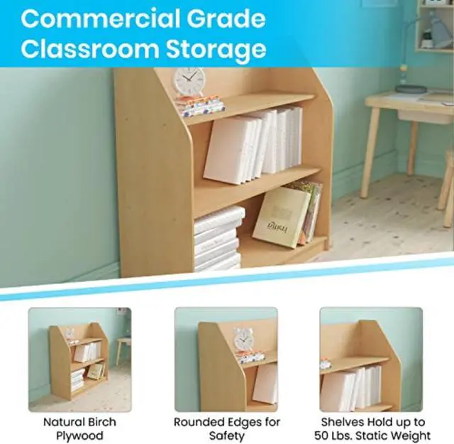 Alt view image 12 of 20 - 4 Shelf Single-Sided Kids Natural Wooden Book & Magazine Display Stand - Safe, Kid Friendly Design for Commercial or Home Use
