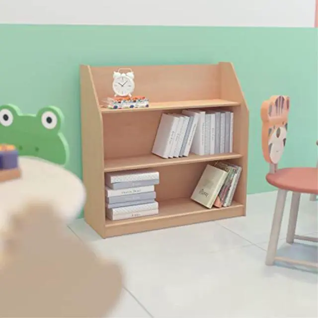Alt view image 9 of 20 - 4 Shelf Single-Sided Kids Natural Wooden Book & Magazine Display Stand - Safe, Kid Friendly Design for Commercial or Home Use