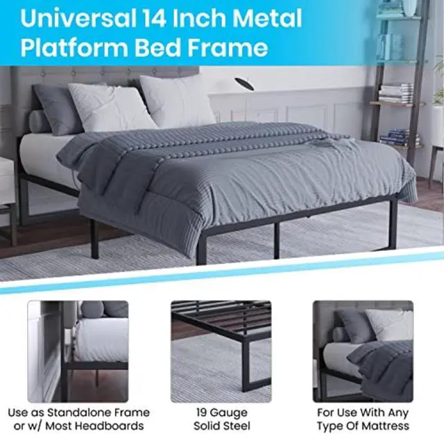 Alt view image 5 of 12 - Universal 14 Inch Metal Platform Bed Frame - No Box Spring Needed w/ Steel Slat Support and Quick Lock Functionality - Full
