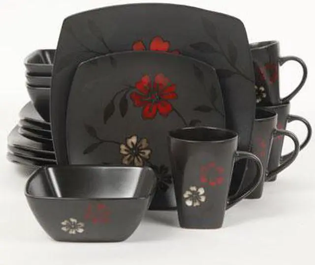 Alt view image 9 of 9 - Gibson Evening Blossom Reactive Glaze Stoneware Dinnerware Set,16 Piece