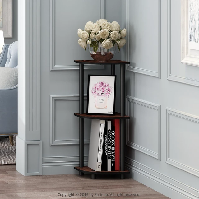 Alt view image 6 of 6 - Furinno 12077DC/BK Turn n Tube 3-Tier Corner Display Rack Multipurpose Shelving Unit, Dark Cherry/Black