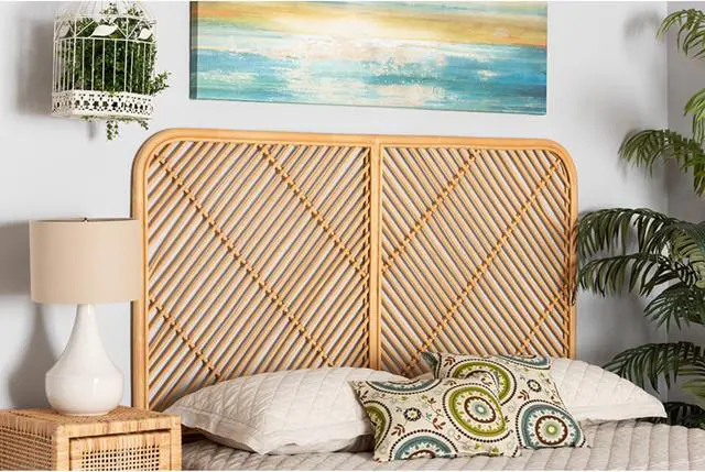 Alt view image 5 of 13 - Baxton Studio Sakina Modern Bohemian Natural Brown Rattan Queen Size Wall-mount Headboard