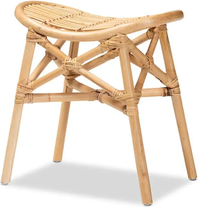 Alt view image 8 of 20 - Baxton Studio Elgon Modern Bohemian Natural Brown Rattan Footstool