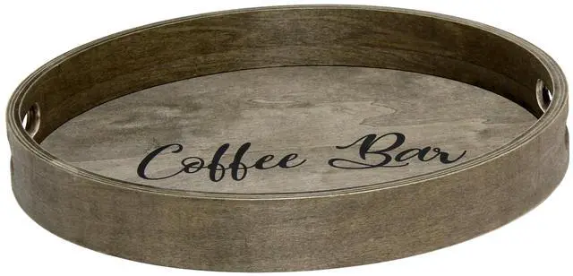 Alt view image 2 of 20 - Elegant Designs Decorative 13.75" Round Wood Serving Tray w/ Handles, "Coffee Bar"