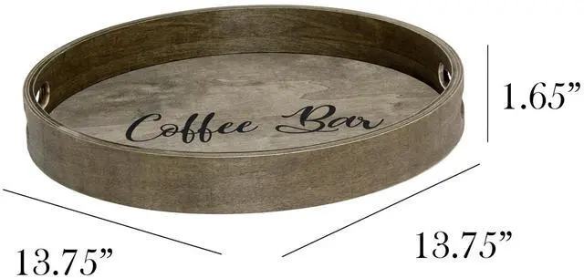 Alt view image 4 of 20 - Elegant Designs Decorative 13.75" Round Wood Serving Tray w/ Handles, "Coffee Bar"