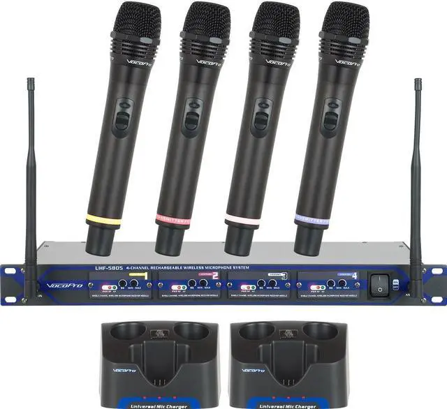 Alt view image 5 of 11 - VocoPro UHF-5805-9 Professional Rechargeable 4 Channel UHF Wireless Mic System