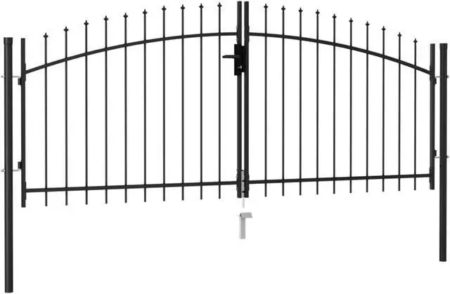 Alt view image 7 of 9 - vidaXL Fence Gate Double Door with Spike Top Steel 9.8'x4.1' Black Stockade