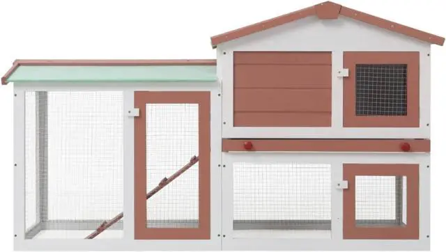 Alt view image 3 of 8 - vidaXL Outdoor Large Rabbit Hutch Brown and White 57.1"x17.7"x33.5" Wood