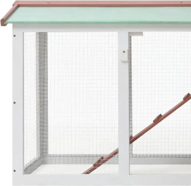 Alt view image 4 of 8 - vidaXL Outdoor Large Rabbit Hutch Brown and White 57.1"x17.7"x33.5" Wood