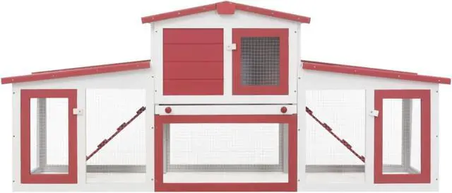 Alt view image 7 of 8 - vidaXL Outdoor Large Rabbit Hutch Red and White 80.3"x17.7"x33.5" Wood