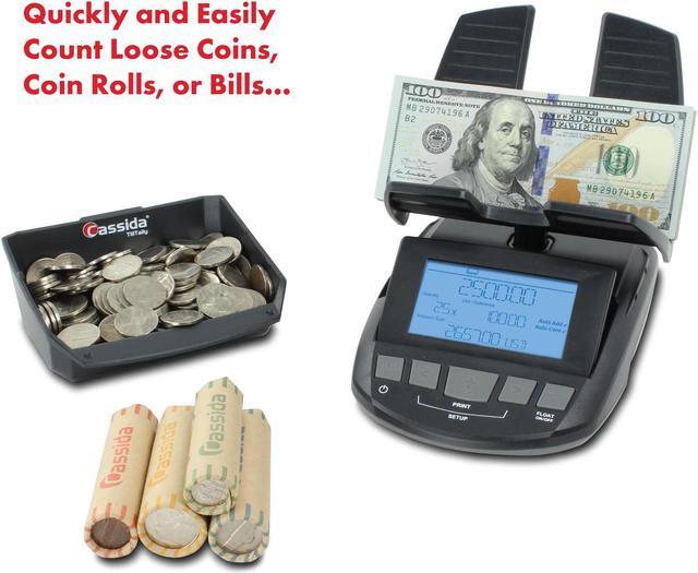 Alt view image 3 of 3 - Cassida Till Tally Professional & Portable Money Counting Scale Coin, Rolls & Bill Counter with Value Count, Float Function, Printing Capabilities and Optional Batteries (AAA)