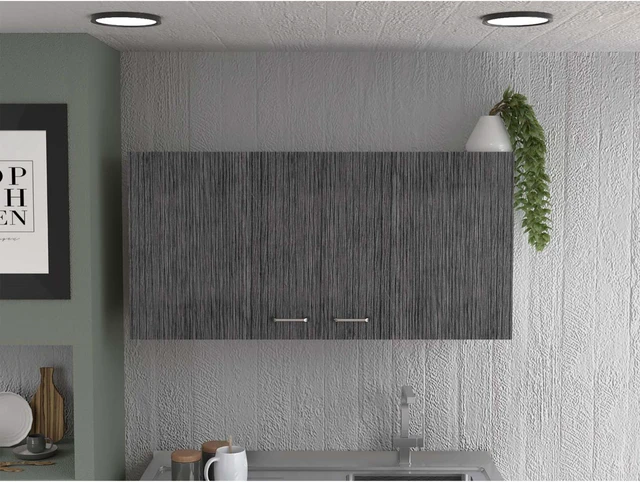 Main image of TUHOME Napoles Wall Cabinet, Two Shelves, Two-Door Cabinet, Metal Handles-White/Smoky Oak, For Kitchen Room