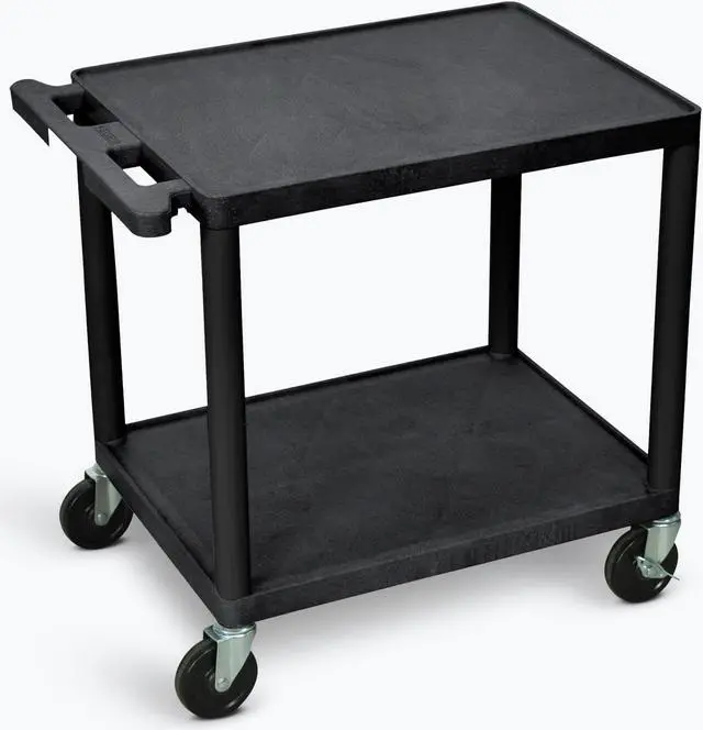 Alt view image 4 of 6 - Luxor 26"H Mobile Multipurpose Plastic Storage Utility AV Cart with 2 Shelves - Black