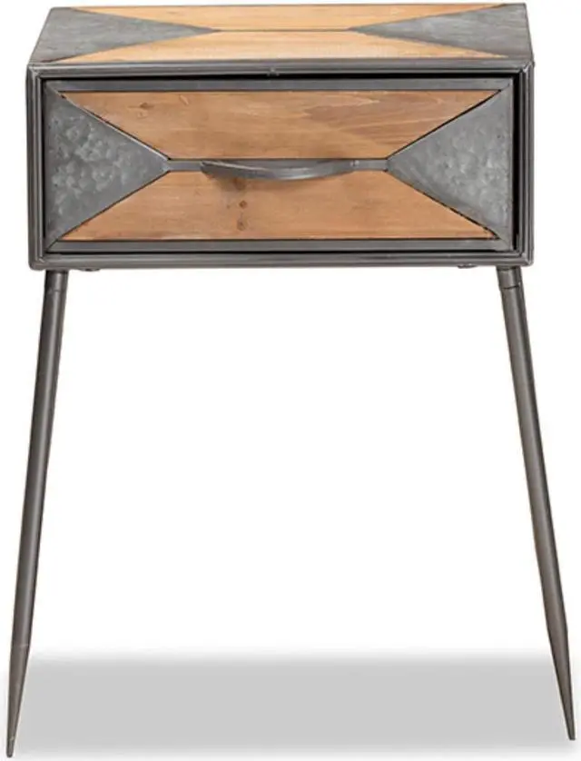 Alt view image 5 of 13 - Baxton Studio Laurel Rustic Industrial Antique Grey Finished Metal and Whitewashed Oak Brown Finished Wood 1-Drawer End Table