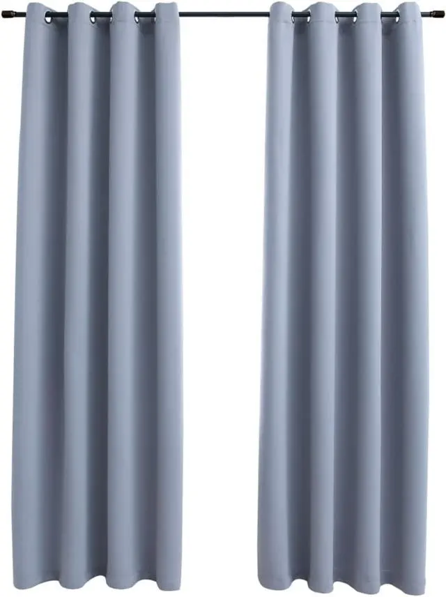 Alt view image 7 of 9 - vidaXL Curtains 2 Pcs Blackout Curtains Window Blinds with Rings Gray Fabric