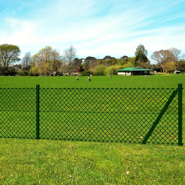 Alt view image 2 of 9 - vidaXL Chain Link Fence with Posts Spike Steel 2.6ftx82ft