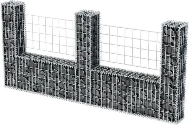 Alt view image 9 of 10 - vidaXL Gabion Basket U-Shape Steel 94.5" Garden Barrier Wire Fence Wall Box