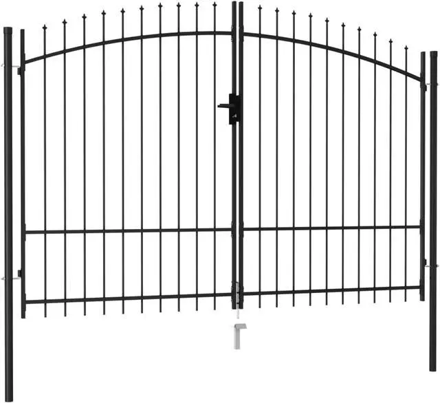 Alt view image 2 of 5 - vidaXL Fence Gate Double Door with Spike Top Steel 9.8'x5.7' Black