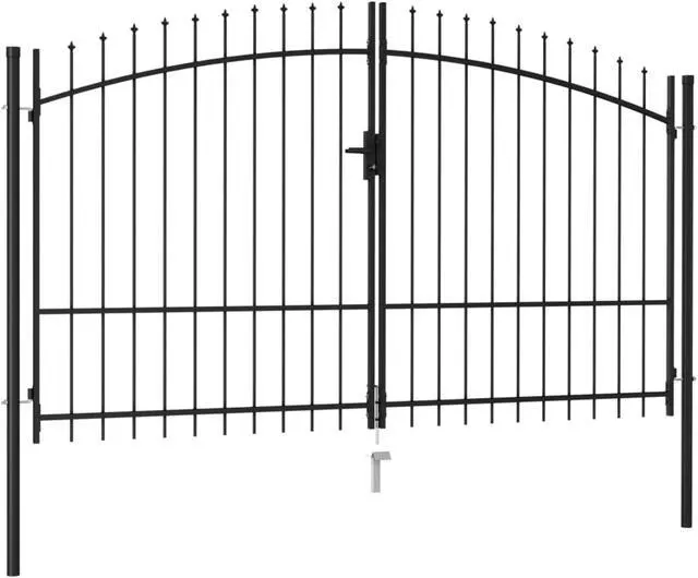 Alt view image 2 of 7 - vidaXL Fence Gate Double Door with Spike Top Steel 9.8'x6.6' Black