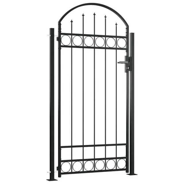Alt view image 7 of 8 - vidaXL Fence Gate with Arched Top and 2 Posts 41.3"x80.3" Black Garden Barrier