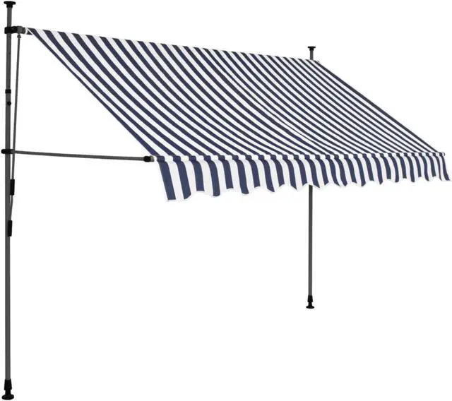 Alt view image 2 of 6 - vidaXL Retractable Awning Patio with Hand Crank and LED 98.4" Blue and White