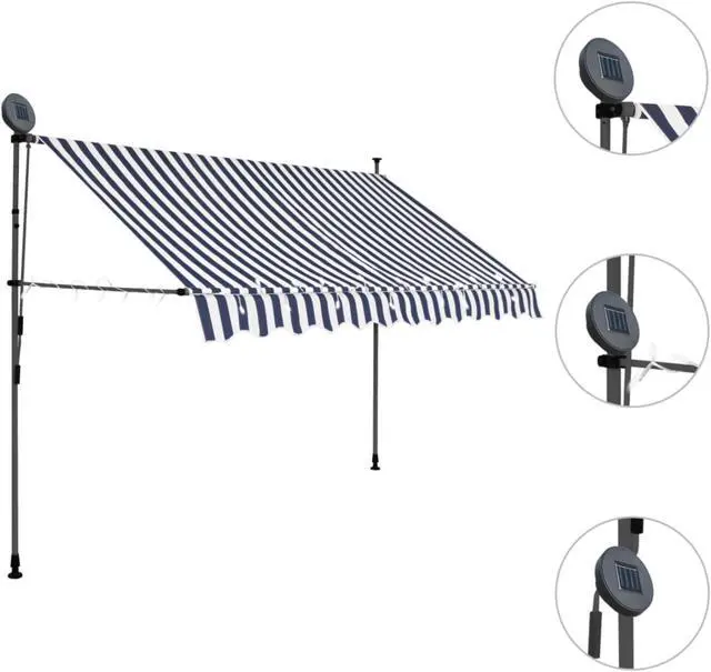 Alt view image 3 of 6 - vidaXL Retractable Awning Patio with Hand Crank and LED 98.4" Blue and White